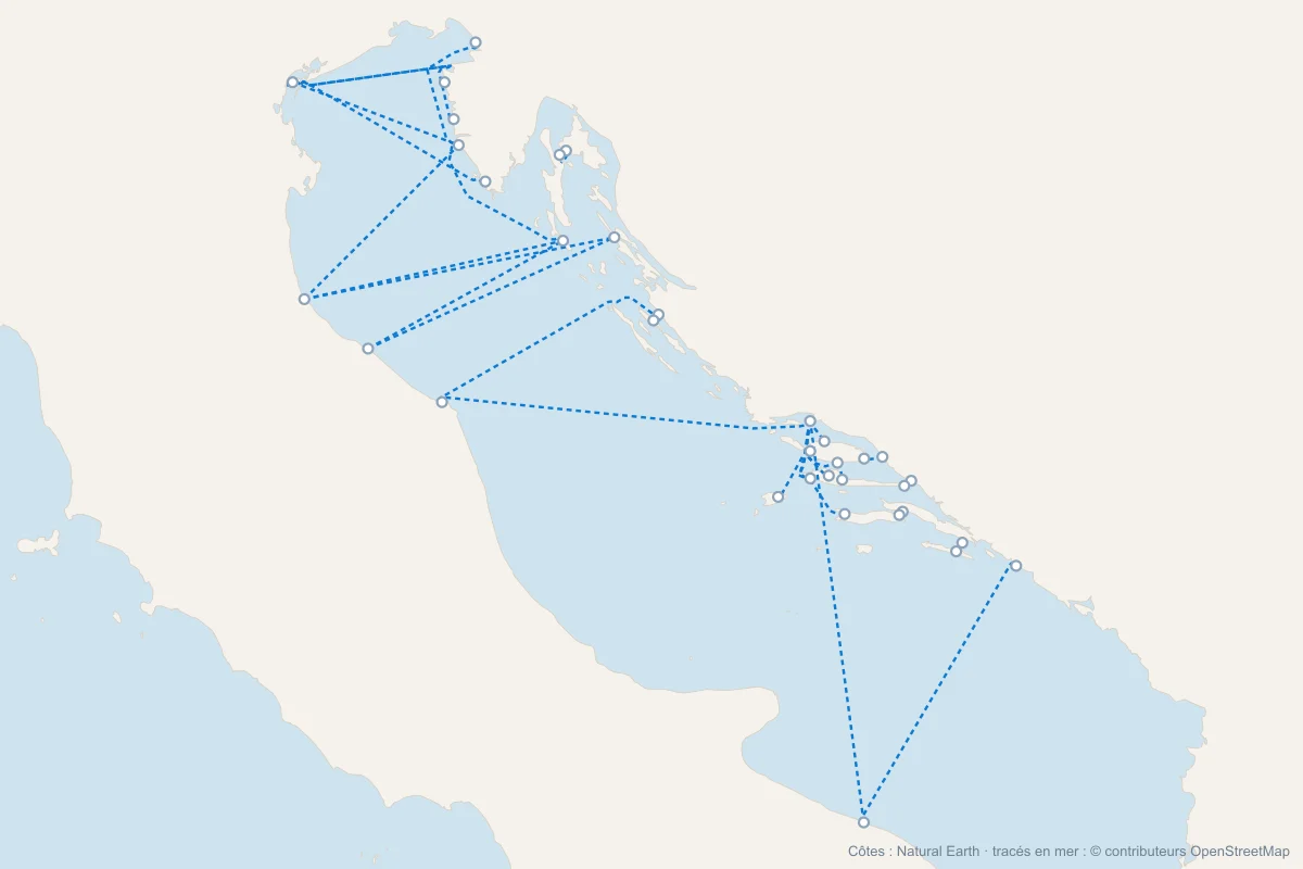 Carte des ferries vers et depuis la Croatie : depuis l’Italie et vers les îles