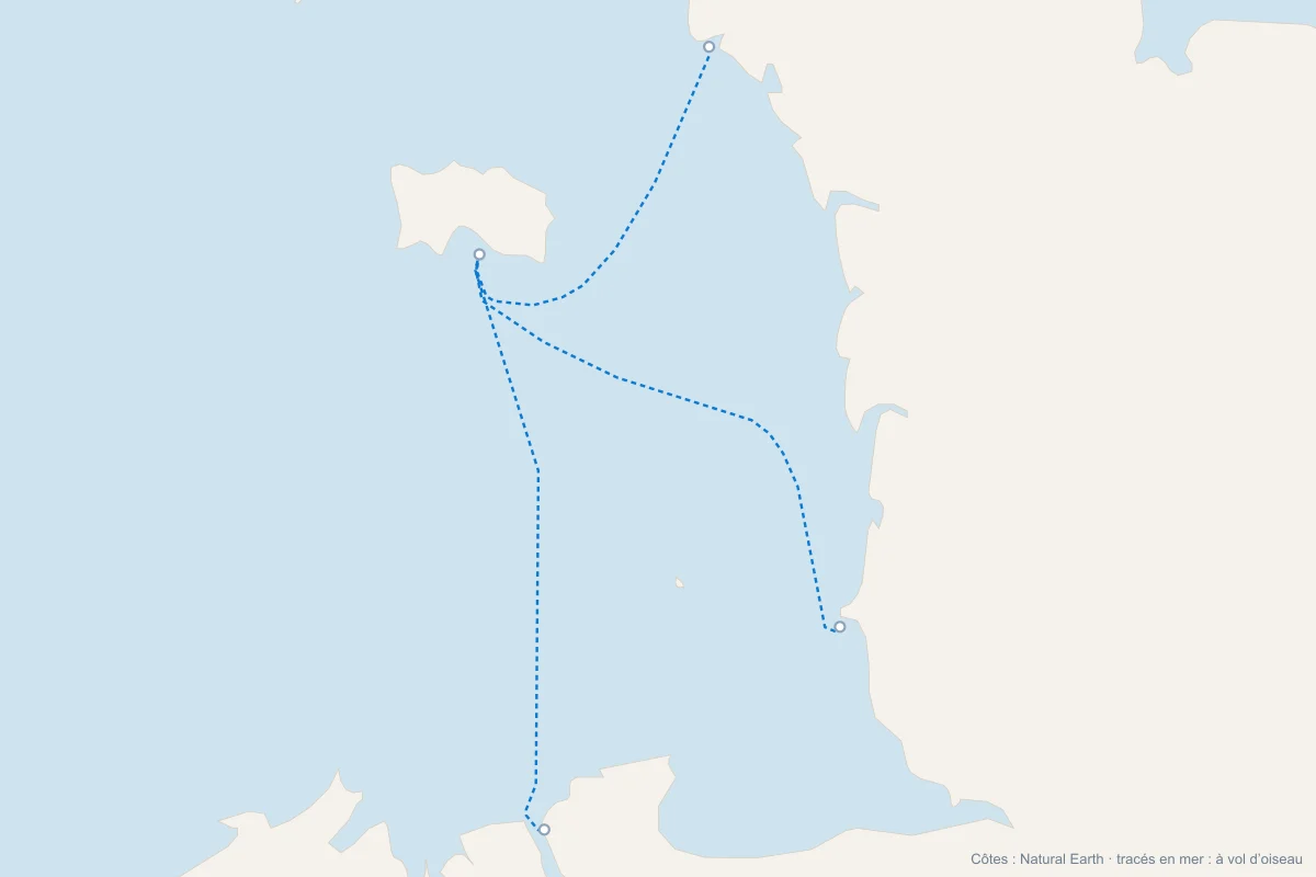 Carte des bateaux vers Jersey depuis Saint-Malo, Granville et Barneville-Carteret
