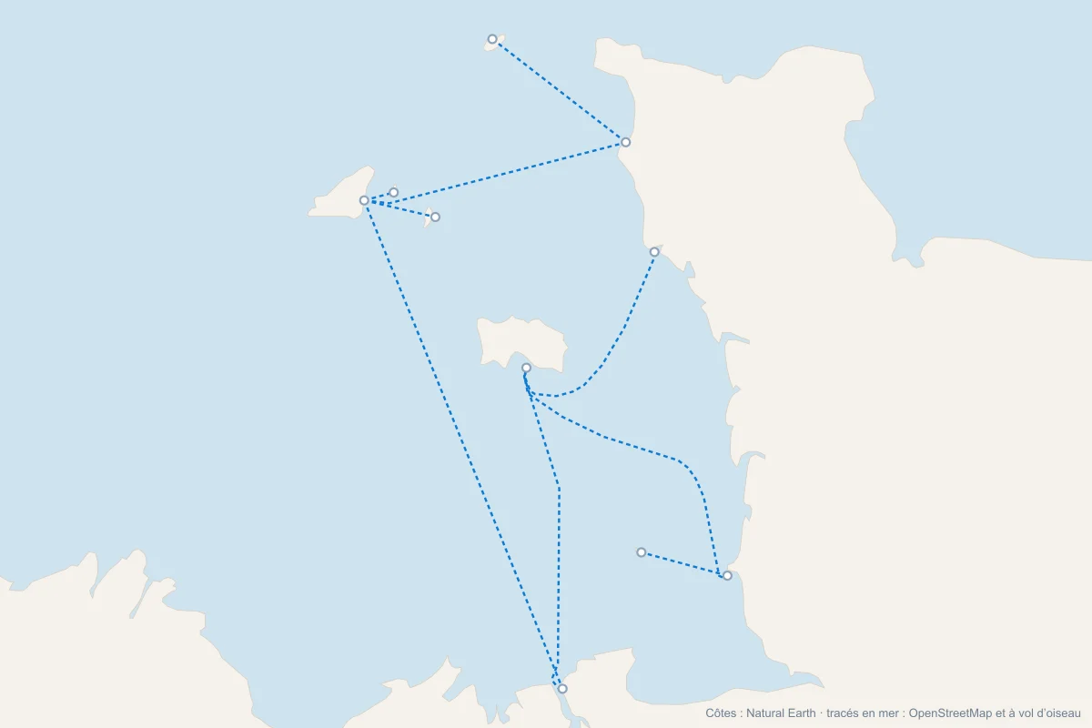Carte des bateaux vers Jersey, Guernesey, Sercq, Herm, Aurigny et Chausey, depuis Saint-Malo et le Cotentin