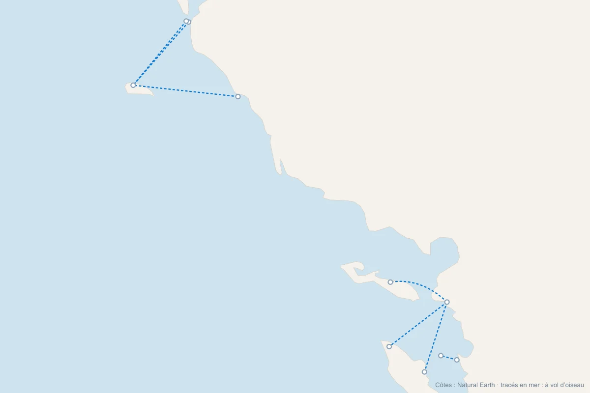 Carte des bateaux vers l’île d’Yeu, l’île d’Aix, Oléron et Ré, depuis la Vendée et la Charente-Maritime
